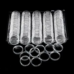 100 Pack 25mm Clear Round Plastic Coin Container Capsule, Collection Storage Supplies for Coins or NFC Tags