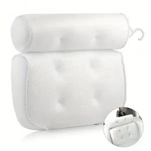 4D Air Mesh Bath Pillow with Strong Suction Cups, Ergonomic Bathtub Headrest Cushion for Neck & Back Support, Quick Dry Breathable Spa Tub Pillow with Hanging Hook for Relaxing Home Bath Soaks