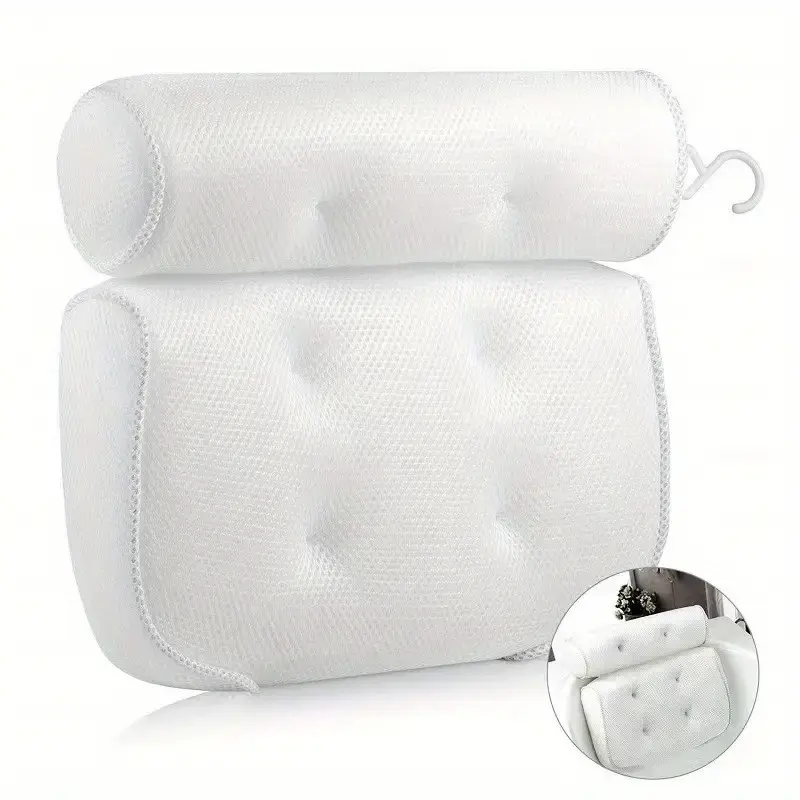 4D Hollow Mesh Bath Pillow - Contoured Ergonomic Design, High-Density 4D Hollow Mesh Fabric, Strong Suction Cups, Full Support for Neck & Back, Quick-Dry Breathable Spa Tub Headrest with Hanging Hook for Home Bath Soaks