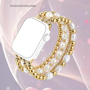 Fashion Faux Pearl Decorated Watch Band (Band Only), Cute Handmade Elastic Watch Band for Women, Wearable Accessories Compatible with Apple Watch Series, Smart Watch Straps