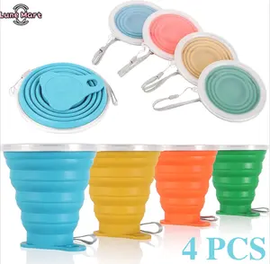 4-Pack Silicone Collapsible Travel Cup Silicone Folding Camping Cup with Lids Expandable Drinking Cup for Outdoor Hiking Travel