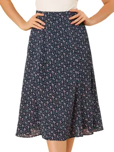 INSPIRE CHIC Ditsy Floral Skirts Midi Peasant Skirt A-Line Skirts