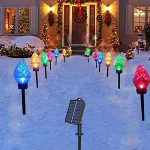 Solar Christmas Lights for Outdoor Garden Colorful Bubble Lawn Stake Lamps for Holiday & Yard Decoration Energy-Saving Solar Powered LED Lights with Ground Insert Design