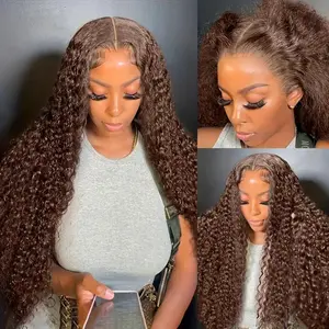 Bling Hair 13x4 Chocolate Brown HD Lace Front Wig 13x6 Deep Wave Frontal Wig PrePlucked Colored Brown Curly Human Hair Wigs For Black Women