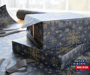 Dark Blue Snowflake Wrapping Paper, Christmas Gift Wrap, Elegant Holiday Wrapping Paper, Winter Gift Wrap, Luxury Seasonal Blue Paper Roll