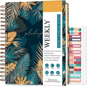 Large Hourly Schedule Planner  - Undated Organizer for Productivity, Time Management & Budget, 8x10.4? (Tropical Forest)