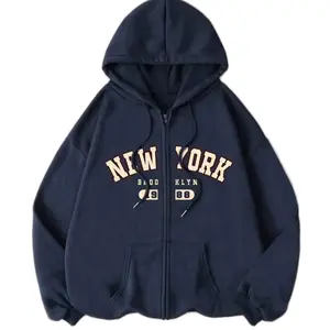 Plus Size Zipper Jacket - Women's Casual Pullover with "NEW YORK" Design, Hood, and Front Pocket - Bridal, Womenswear, Long Sleeve, Tops, Comfort