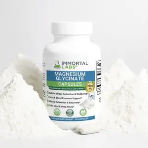 IMMORTAL LABS 90 Magnesium Glycinate Capsules for Deep sleep, Stress and Mood support, Muscle recovery 275 mg of true elemental magnesium from 2500 mg Magnesium Glycinate