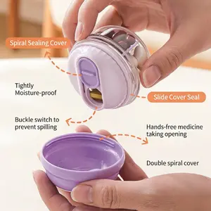 Mini Rotating Sealed Four-Compartment Pill Box, Transparent Portable Medication Organizer, Moisture-Proof Leak-Resistant Drug Case