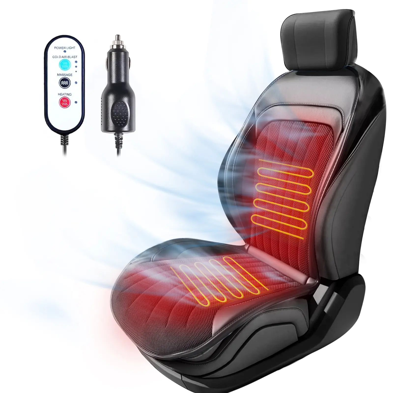 3 in 1 Cooling and Heated Seat Covers with Massage for Car - 12V Universal Seat Protector ，Heated Pad，Car Seat Warmer
