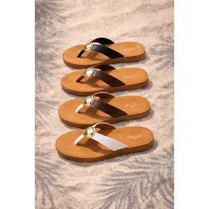 Vegan Leather Thong Sandal with Gold Accent Detail