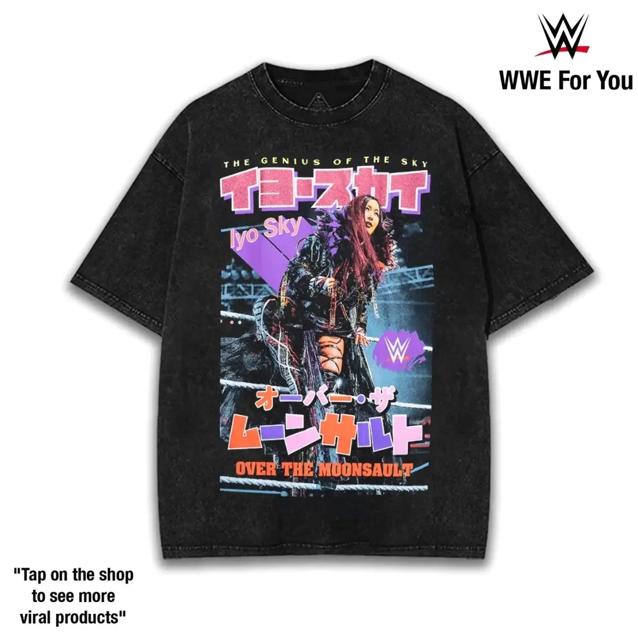 Iyo Sky Cover Graphic Tee Men Top Shirt Wash 230gsm Cotton – Genius of the Sky Legacy, High-Flying Innovation, Women’s Champion Reign, Damage CTRL Influence, Fearless Style & Main Event Evolution in WWE Y1F