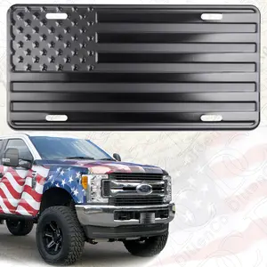 Black on Matte Black American Flag License Plate with Embossed Stars and Stripes