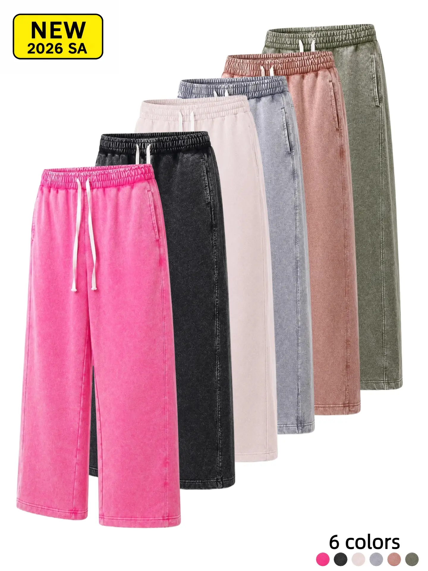 Men's 400GSM Heavyweight French Terry Sweatpants, Vintage Washed Loose Fit Straight Leg Pants, Cotton Blend Drawstring Streetwear Lounge Bottoms