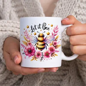 Let It Bee Flowers Mug, Bumblebee Mug. Ideal Gift for Family, Friends and Classmates