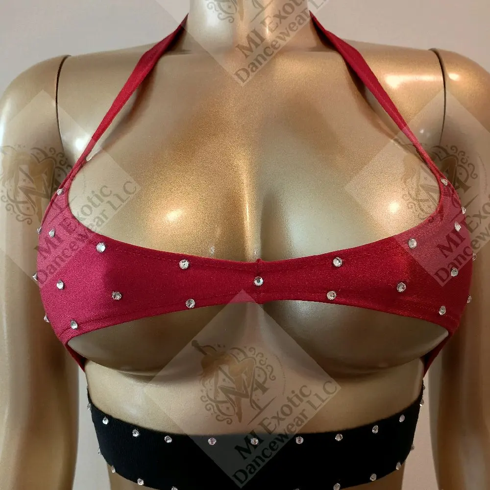 Halter-top with clear crystals, Exotic Dancewear