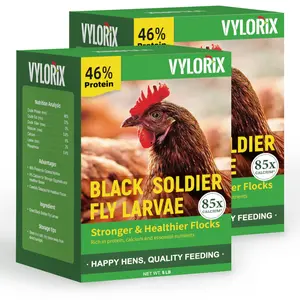 Vylorix 5LBS*2PCS Dried Black Soldier Fly Larvae Chicken Treats, High-Protein BSFL Grubs with 46% Protein & 6% Calcium, Helps Support Eggshell Quality, Bone Maintenance & Feather Condition, for Chickens, Ducks, Birds & Reptiles