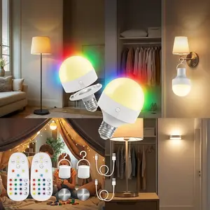 DAYBETTER E26 Rechargeable Light Bulb with Remote & Timer 3 Color Temperatures 12 RGB Colors Dimmable 5W 300 Lumens Type-C USB Charge for Sconces Lamps Magnetic Non-Hardwired Fixture