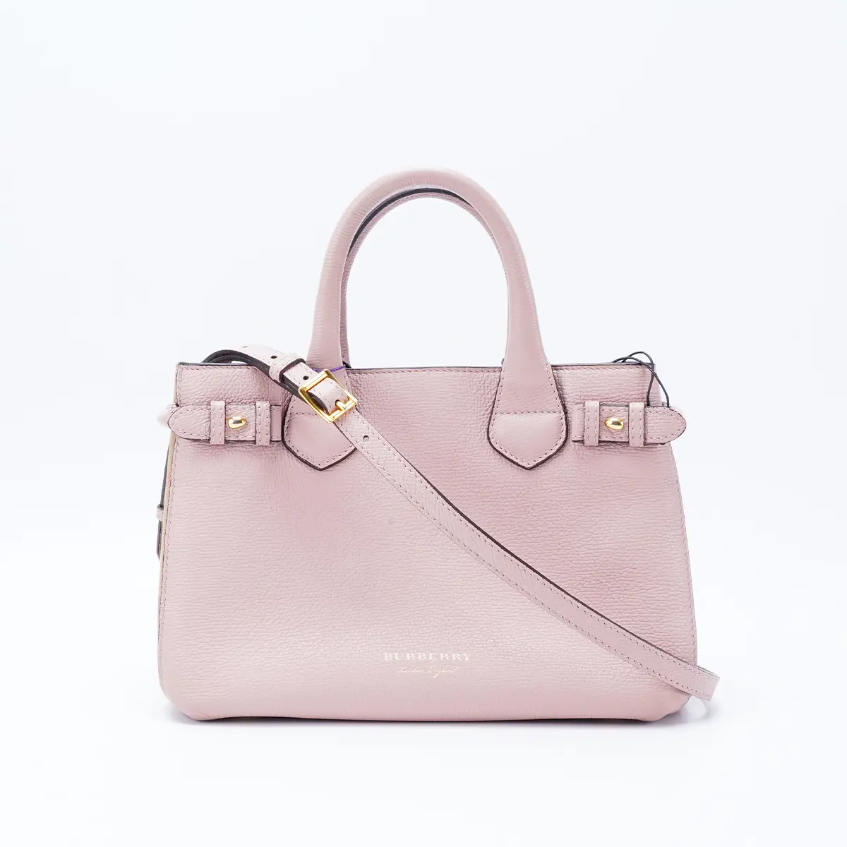 Pre-owned BURBERRY Calfskin Tote Bags Pale Orchid Derby Leather House Check Small Banner Tote Bag BGP212857