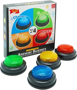 Gelabur Set of 4 Buzzers for Trivia Games, Answer Buzzers for Classroom, Family Feud Jeopardy Buzzer, Game Buzzers with Lights and Sound for Classroom, Game Show Buzzer Buttons