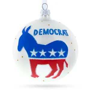 Democratic Party Donkey Political Symbol Blown Glass Ball Christmas Ornament 4 Inches