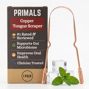 PRIMALS Copper Tongue Scraper - Fresher Breath & Improved Oral Health - Natural Ayurvedic Cleaner for Daily Detox - Rust-Resistant, Eco-Friendly with Travel Cloth Pouch Included (1 Count)