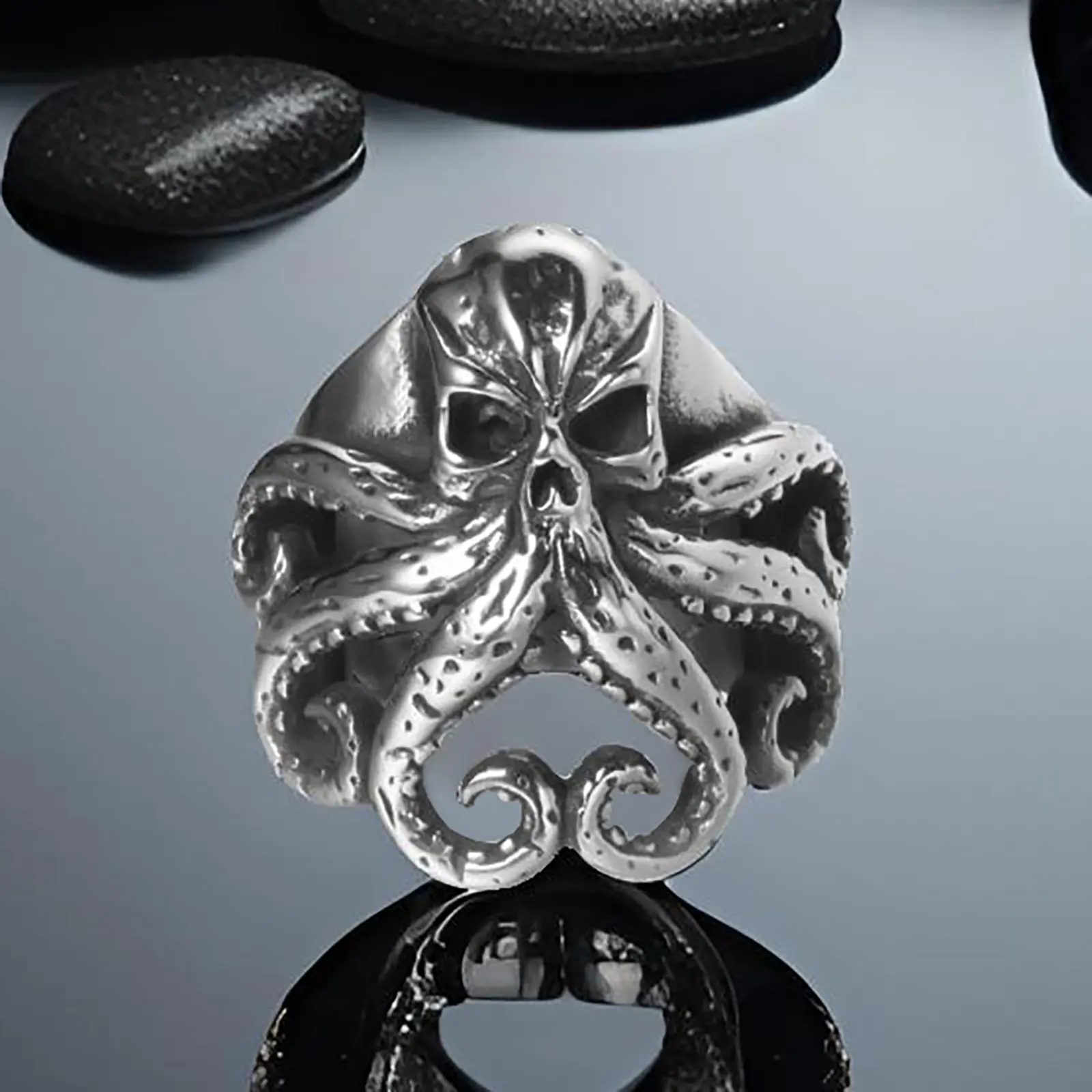 Octopus Ring for Men Tentacles Retro Gothic Punk Style Cthulhu Jewelry Stainless Steel Silver Black Pirate Vintage Rings,Size 8-13