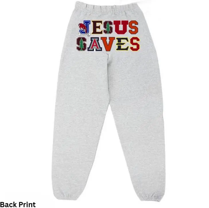 'JESUS SAVES' COLLEGE FOOTBALL SWEATPANTS VER 2, Graphic Sweatpants, Streetwear Sweatpants, Unisex Sweatpants Casual Classic Sweatpants