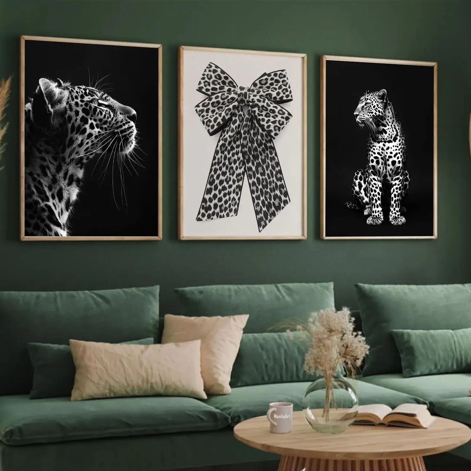 Set of 3 Trendy Leopard & Black-White Luxury Prints, Glamorous Cheetah Bow Preppy Wall Art Posters for Living Room - Dark Academia Home Decor, Home Supplies, Trend, Animal Print