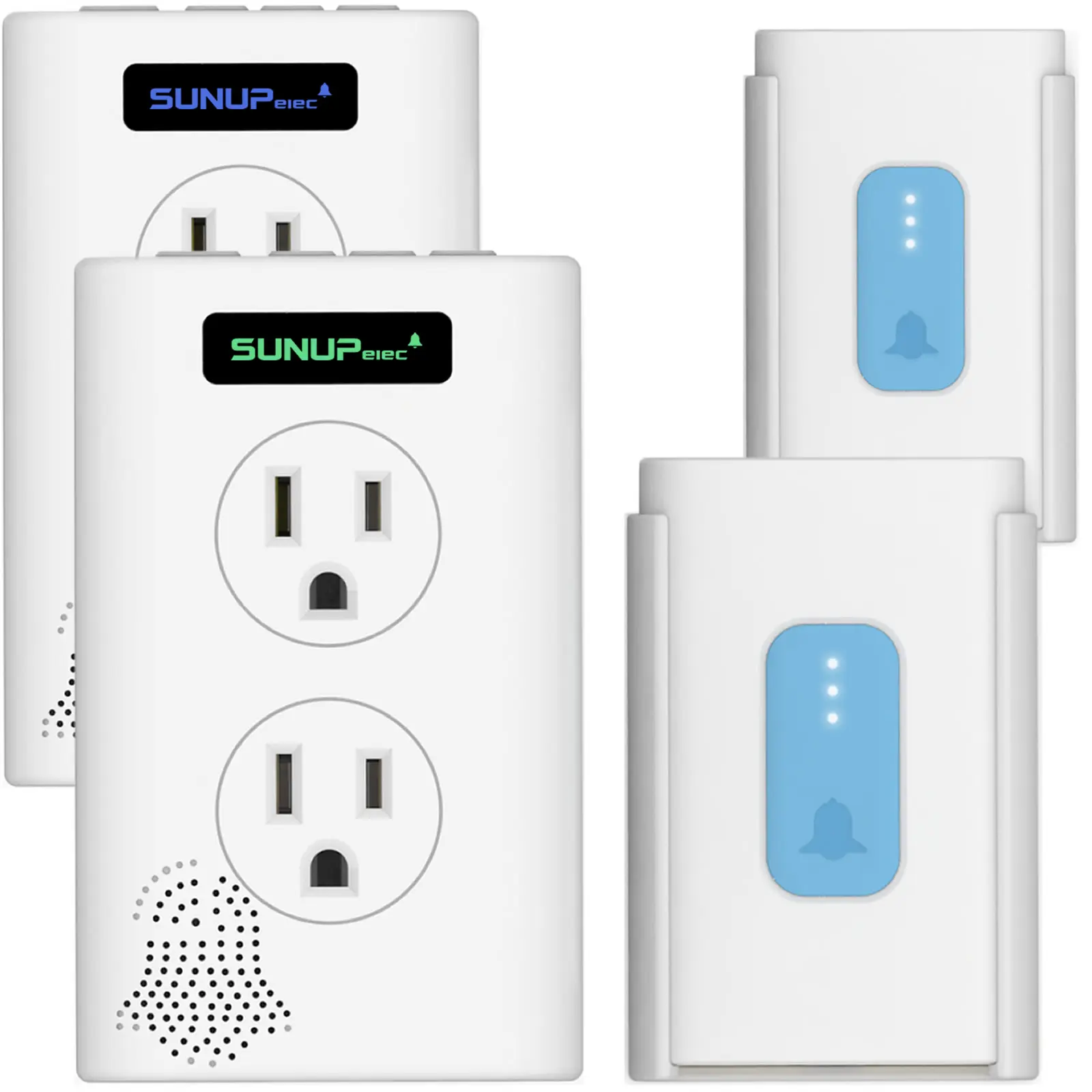 Wireless Doorbell,Door Bell Kit with Extra Outlets & Nightlight,1400Ft Range,Doorbell Signal Extender,IP65 Waterproof,Do Not Disturb Mode,LED Flash,38 Chimes(White,2 Button & 2 Receiver)