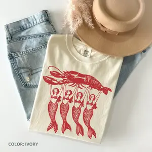 Comfort Colors Lobster T Shirt Fisherman Aesthetic TShirt Mermaid Lobster Coastal Graphic Tee Trendy Summer Clothes Lobster T-shirt