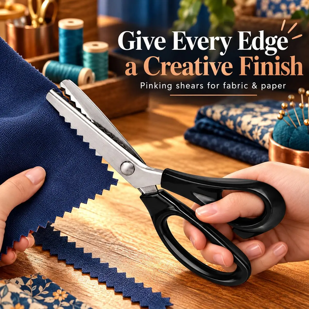 230mm Stainless Steel Pinking Shears, Zigzag Fabric and Paper Cutting Scissors for Sewing and DIY Crafts