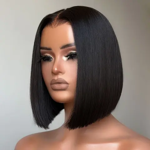 Short Bob 7x5 HD Lace Silky Straight Wig 180% Free Part Natural Black Deep Part Lace Glueless Wig Human Hair Pre Plucked with Natural Hairline Short Bob Wig