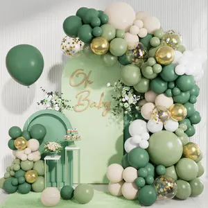 Sage Green Balloon Arch Kit with Olive, White, Gold, and Confetti Balloons in 5–18in Sizes for Safari, Baby Shower, First Communion, Baptism, or Birthday Decor