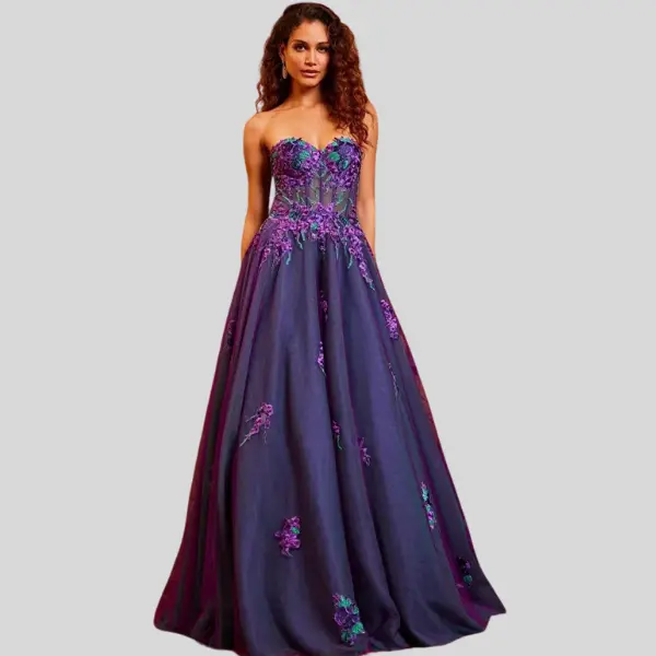 Jovani 23578 Tulle Embroidery Sweetheart Neck Strapless Gown