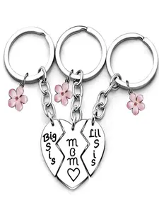 3 Stainless Steel Mother Daughter Keychains, Heart Pendant Charm for Family Use, Durable & Stylish Accessory for Women