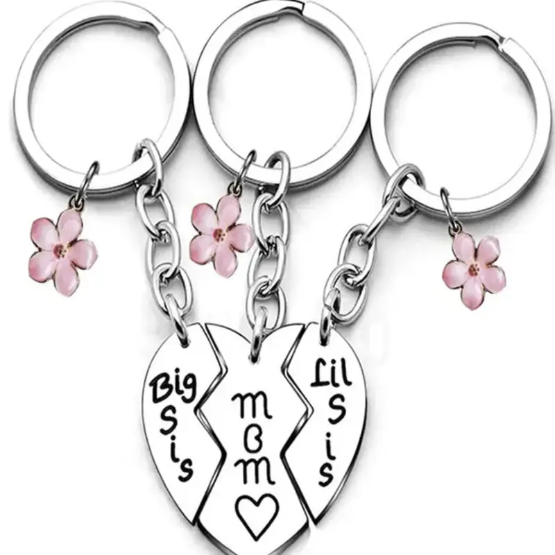 Mother's Day Gift 3 Stainless Steel Mother Daughter Keychains, Heart Pendant Charm for Family Use, Durable & Stylish Accessory for Women