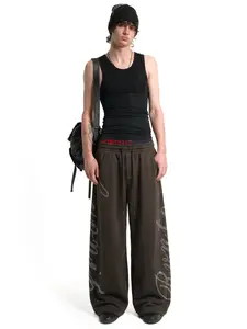 FDR Rhinestone Script Logo Baggy Sweatpants for Women & Men, Unisex Wide Leg Joggers with Elastic Waist, Casual Vintage Streetwear Lounge Pants summerwins