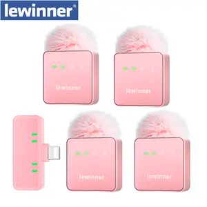 Lewinner Professional Noise-Canceling Pink Wireless Reverb Lavalier Microphone, 4-Person Interconnect, for Smartphones, Tablets, and Laptops, with Lightning/Type-C Interface, Rechargeable Outdoorfun Audio   TikTokShopBlackFriday