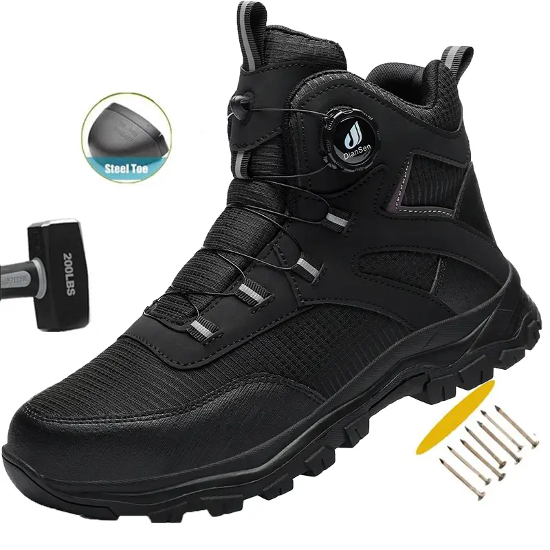 Fashion Safety Shoes Men Steel Toe Sneakers Puncture Proof Breathable Work Boots Man Comfy Work Shoes Slip-resistant and wear-resistant