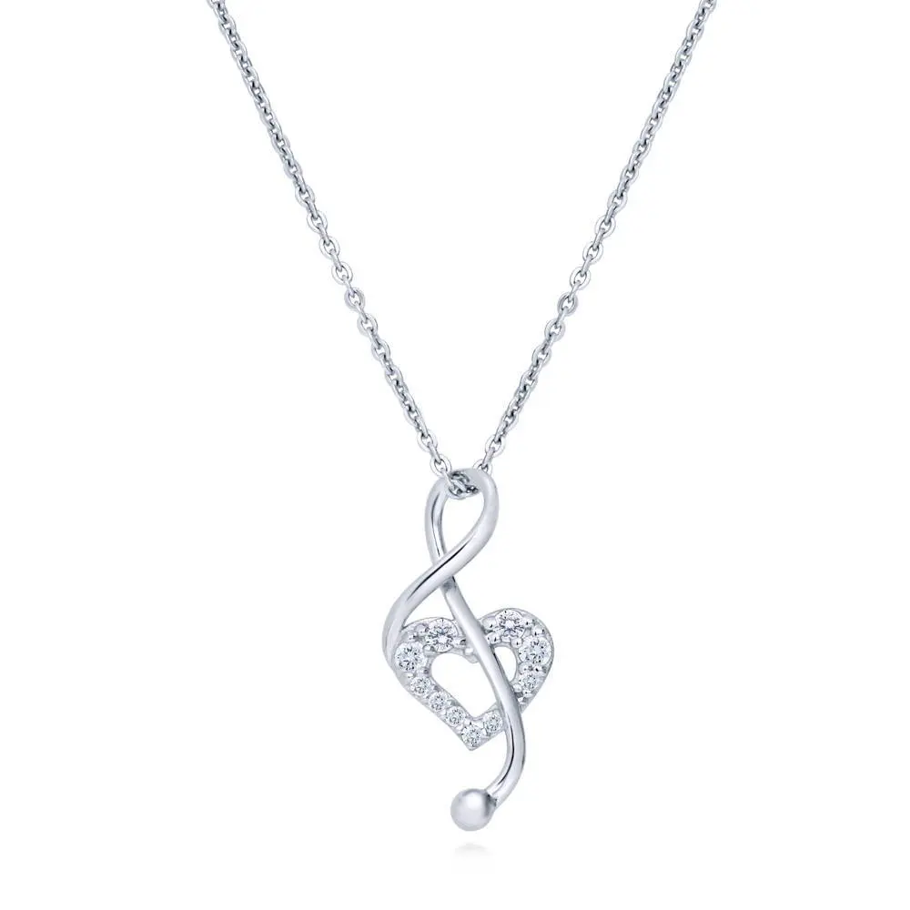 BERRICLE Sterling Silver Treble Clef Music Note Open Heart Pendant Necklace for Women, Cubic Zirconia CZ 18 inch