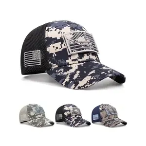2025 Breathable Mesh Hat Embroidered with American Flag Men's Street Camo, Skateboarding Outdoor Sports Sunshade Baseball Hat Camo Truck HatRAIMENTRY