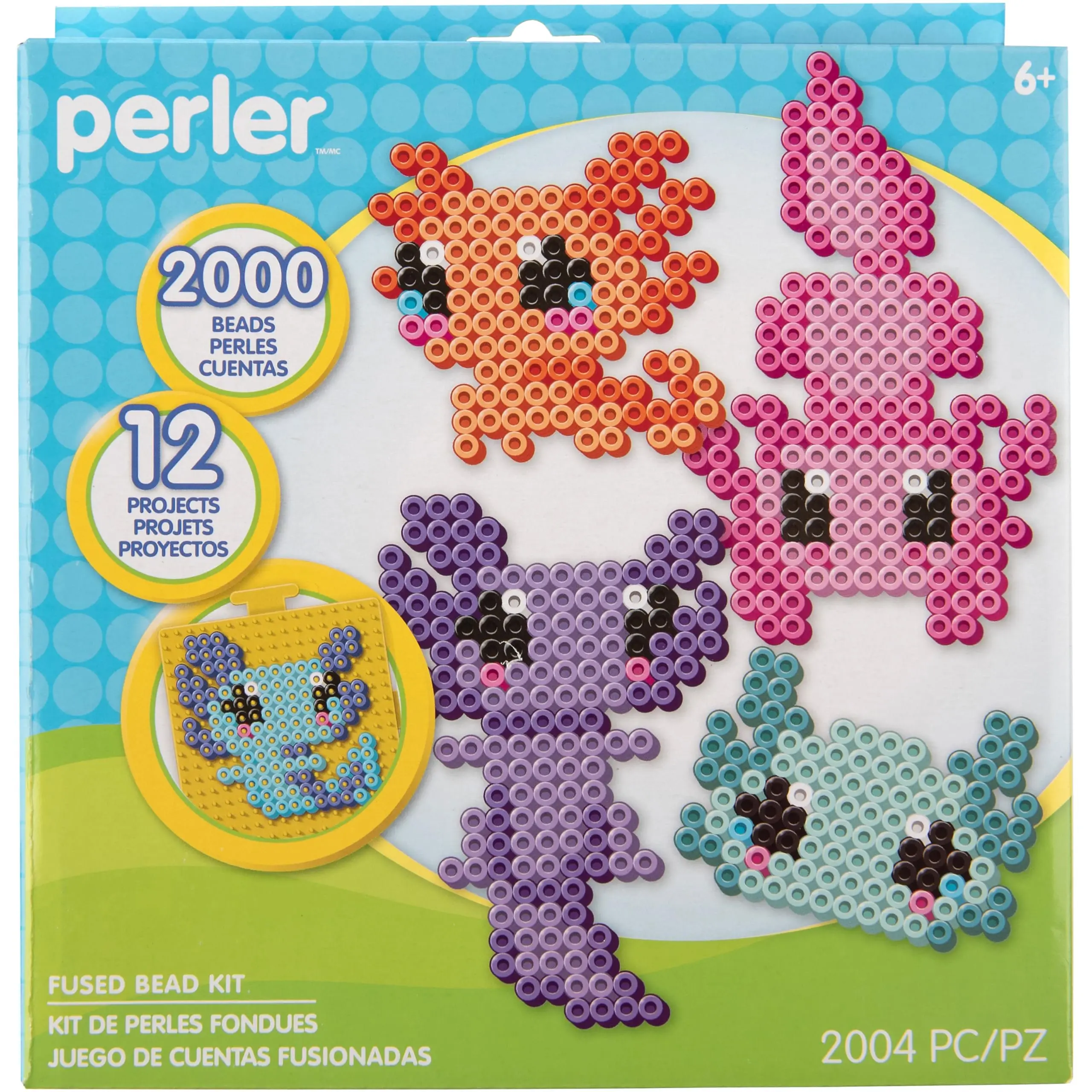 Perler 80-57255 Axolotl Fused Bead Craft Activity Kit with 12 Projects, Multicolor, 2004 Pieces
