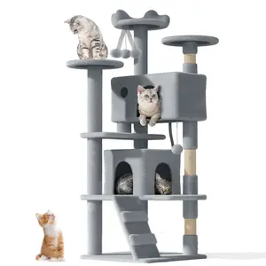 Cat Tree Tower for Indoor Cats Large Adult,Cute/Tall Modern Cat Tree for Big Cats 20 lbs,54''Plush Multi-Level Cat Condo with Scratching Posts, Dangling Ballor Fun Play
