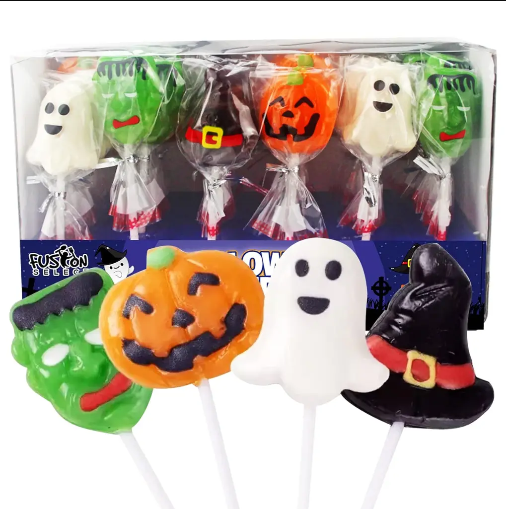 Fusion Select Halloween Candy Lollipops, Individually Wrapped Trick or Treat Suckers, Assorted Spooky Shapes, 30 Count Box