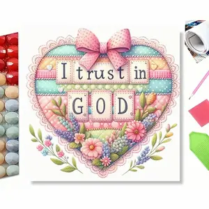 I Trust in God 5D Diamond Painting Kit, Full Drill Rhinestone Embroidery, DIY Heart & Floral Christian Diamond Art, Inspirational Religious Gift, Premium Home Wall Decor for Living Room Bedroom, Handicraft
