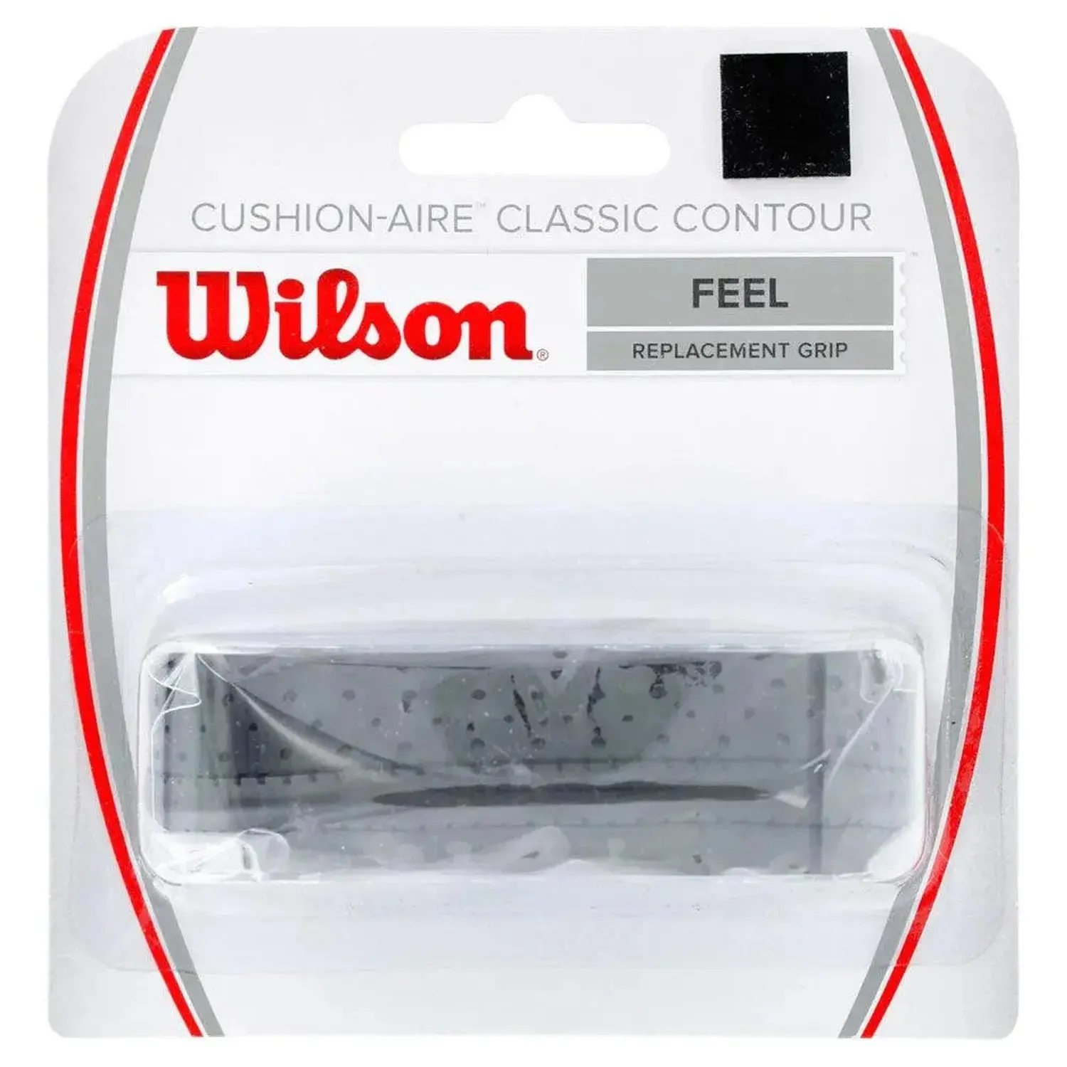 Classic Contour Racket Grip, Black Cushioned & Perforated Replacement Grip with Raised Ridge for Absorbent, Tacky Feel, Tennis Grip