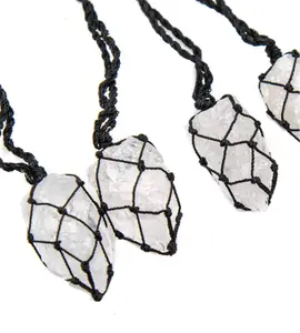 Uniquely crafted Hemp Macramé necklace with Clear Quartz crystal