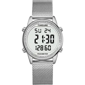 Women's Step Counter Pedometer Watch with Stainless Steel Bracelet, Stylish Design, No App, No Charging Needed for Step, Calorie, Distance, Alarm, Countdown Timer,TU-2401