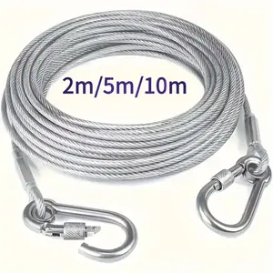Stainless Steel Clothesline Rope, Coated Safety Cable with Hooks, 5.99m, Anti-Slip, Rust-Resistant, Indoor Outdoor Use
